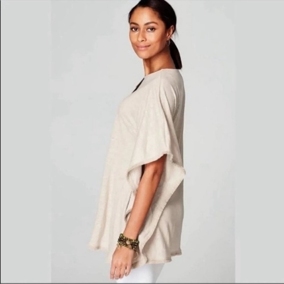 J. Jill natural 100% Linen short sleeve relaxed poncho style fringed top Sz XL - Picture 1 of 8